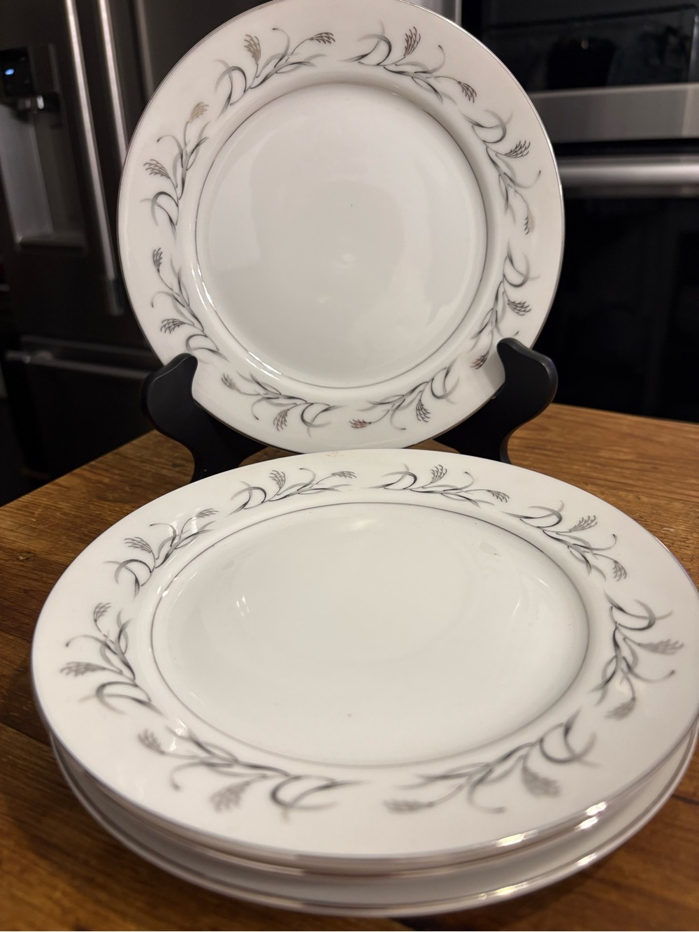 Platinum Garland by Harmony House Salad Plates with Silver Leaf Scroll Accent